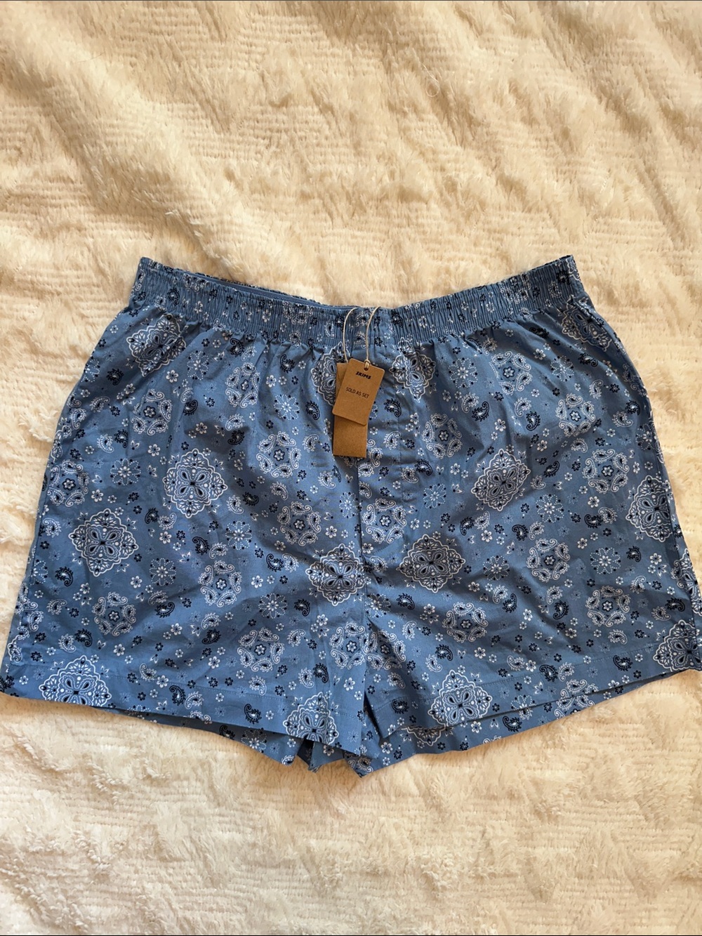 SKIMS Blue Paisley Elastic-Waist Boxer Shorts NWT